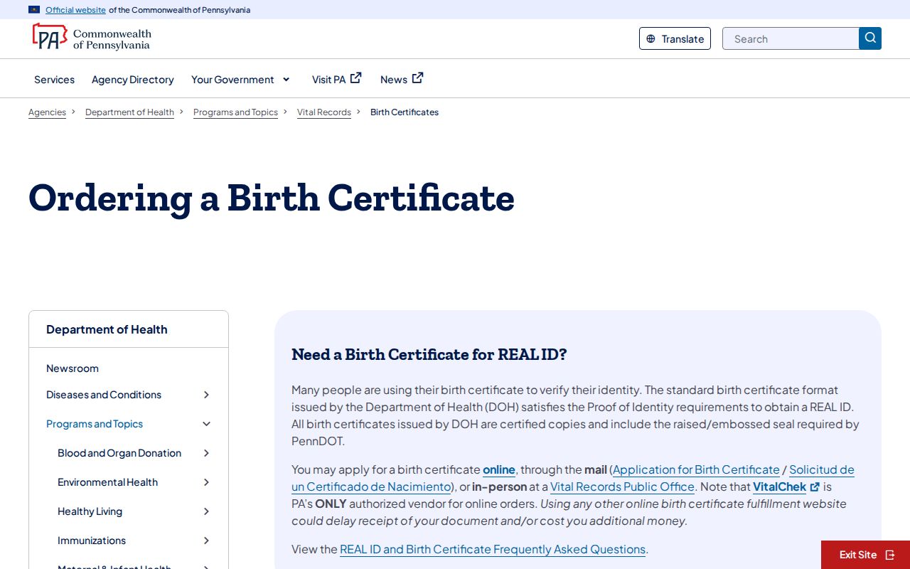 Whitpain Township residents directory Pennsylvania birth certificate access page