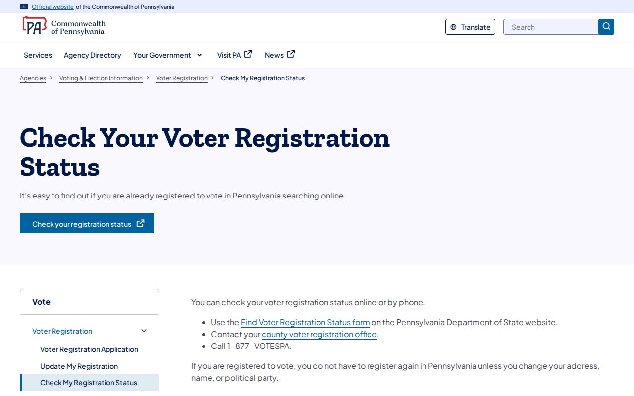 Whitpain Township residents directory Pennsylvania voter registration status page