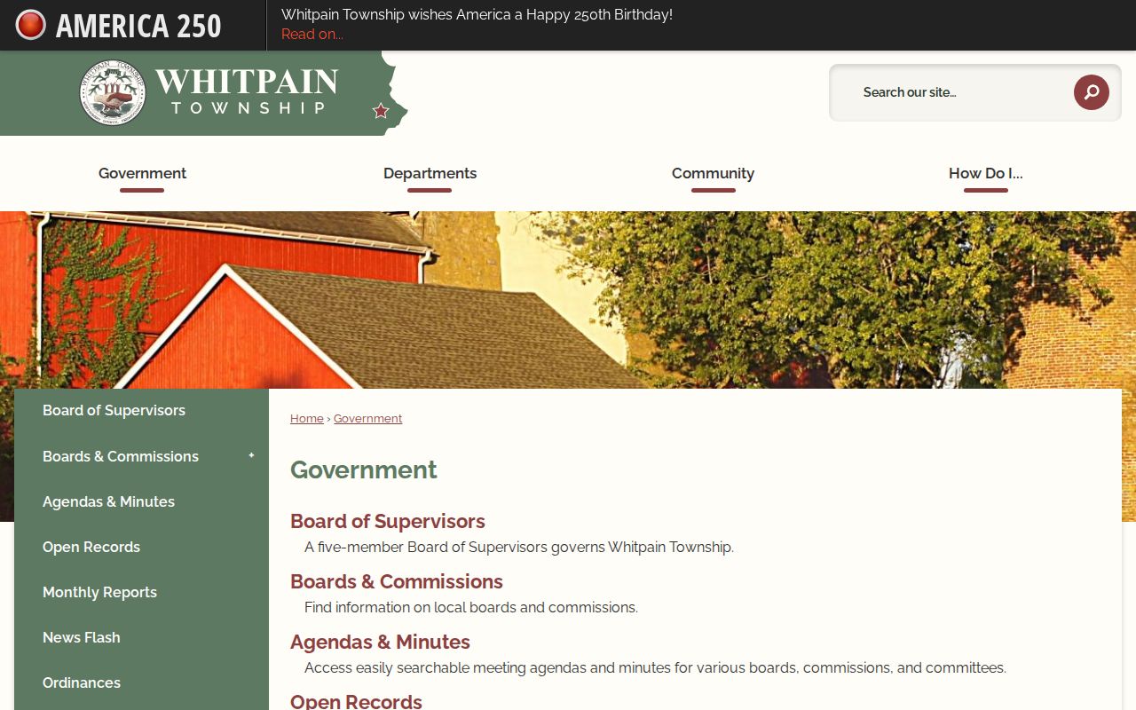 Whitpain Township neighbors Township government records access page