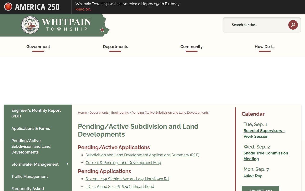 Whitpain Township neighbors pending land development address records