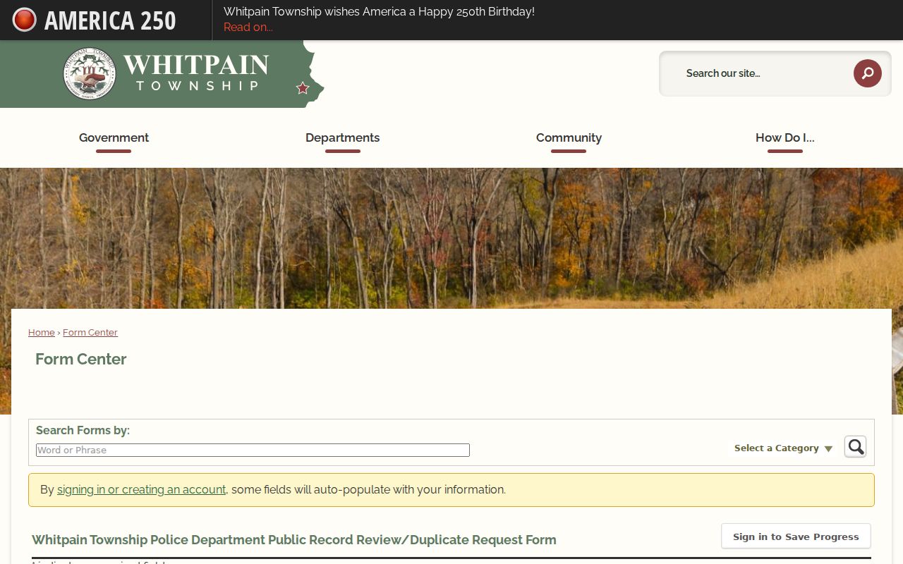 Whitpain Township neighbors Police Department public records request form