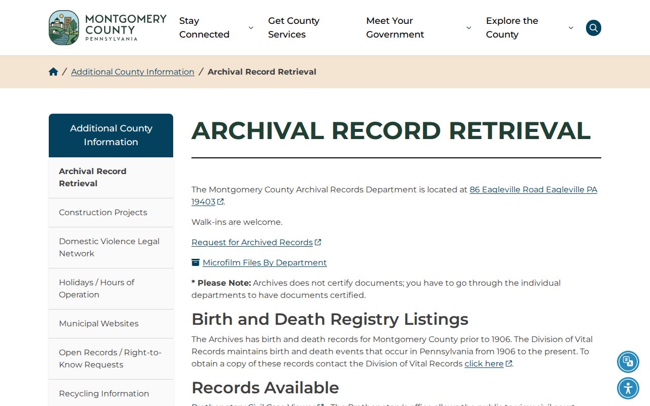 Whitpain Township previous residents Montgomery County archival record retrieval page