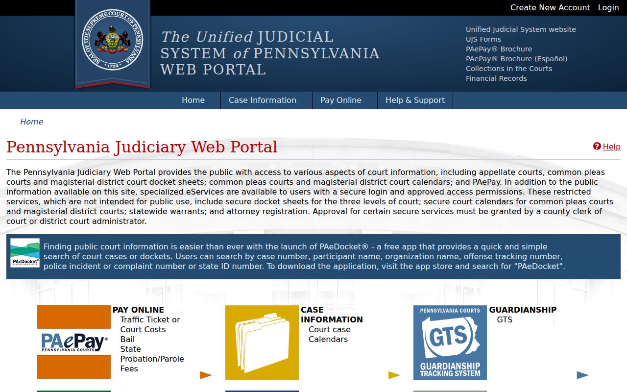 Whitpain Township resident lookup UJS public docket search entry screen