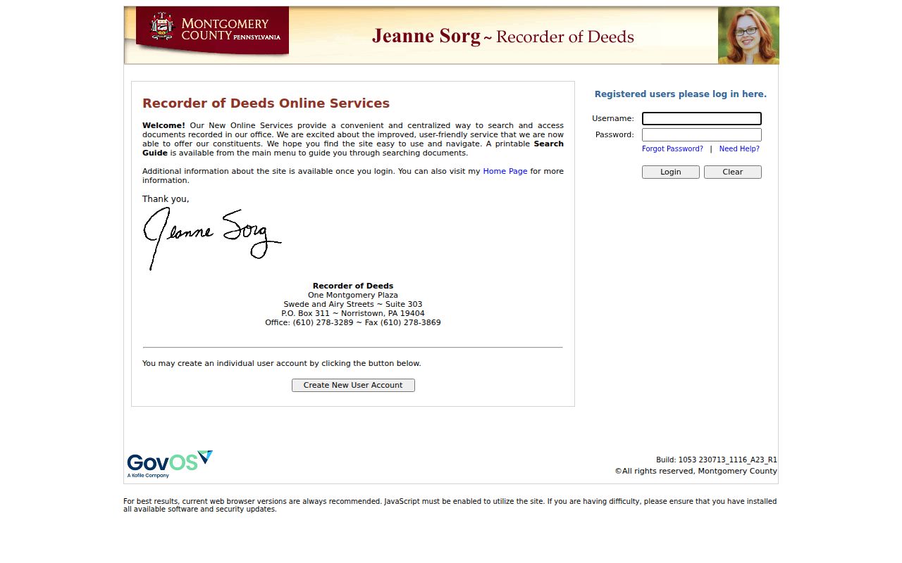Whitpain Township street directory Recorder Public Access System login and search route