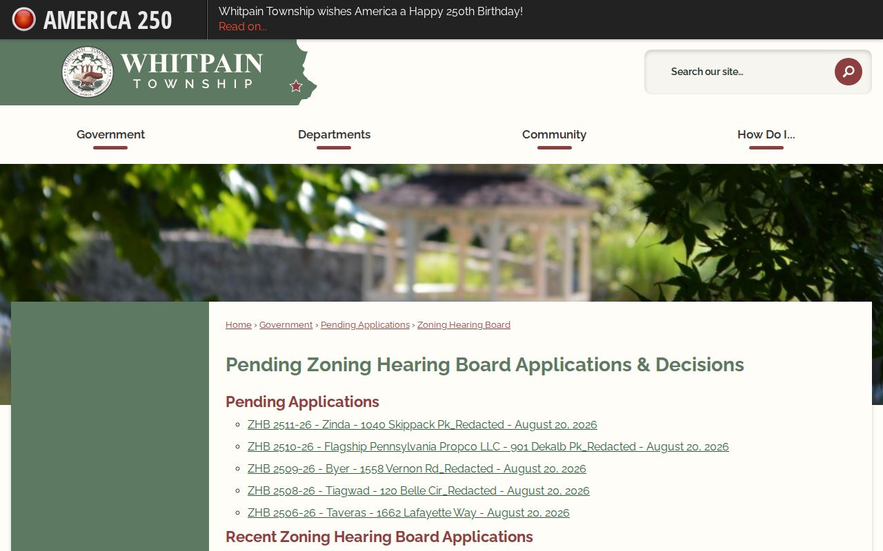 Whitpain Township street directory zoning hearing address records source page